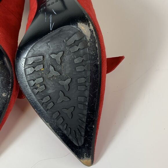 Creazione Taccetti Italian Red Suede Bow Detail Pointed Toe Heels Size 38.5/8US - Picture 8 of 15